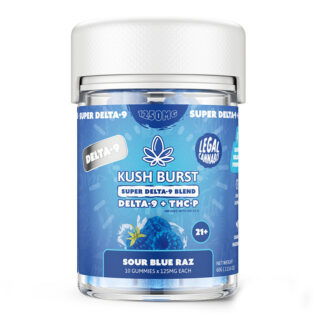 Super Delta 9 Blend THC Gummies with Delta 8 + THC-P - Sour Blue Razz - Kush Burst